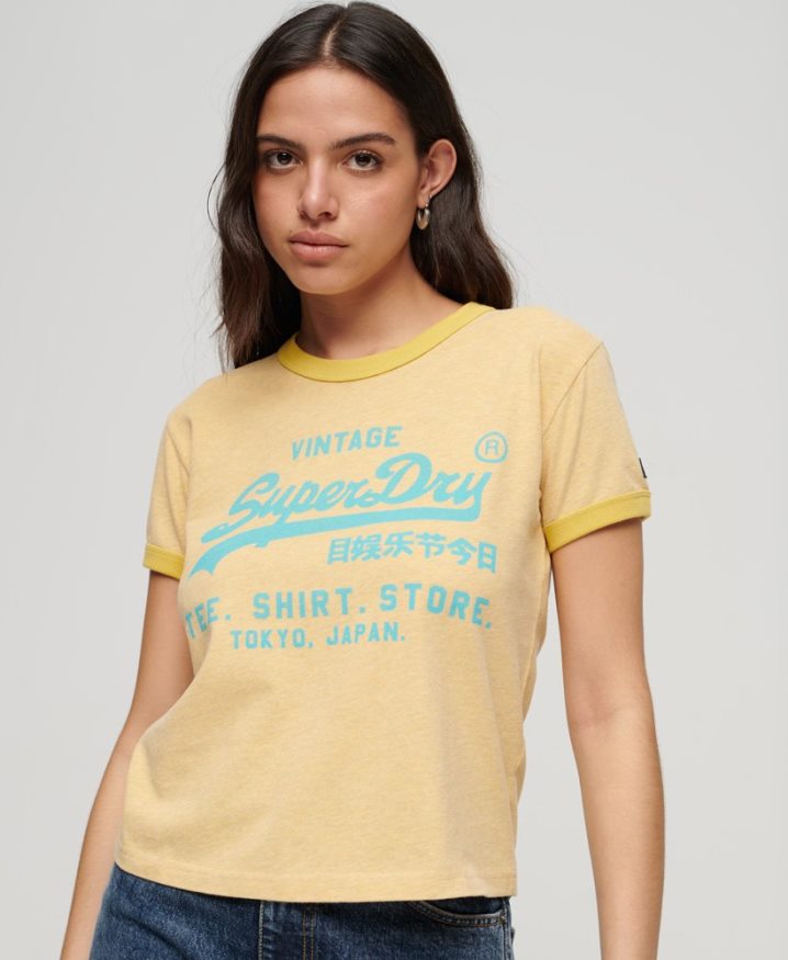 Superdry Neon Vintage Logo T-Shirt Yellow Women