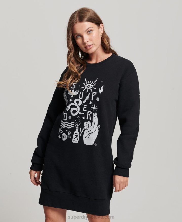 Superdry Nomadic Folk Sweatshirt Dress Black Women