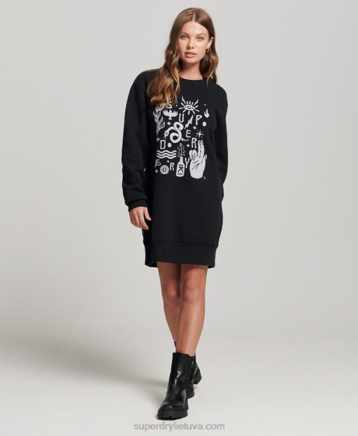 Superdry Nomadic Folk Sweatshirt Dress Black Women