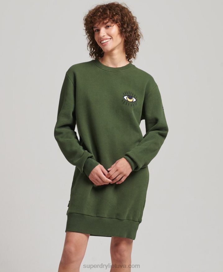 Superdry Nomadic Folk Sweatshirt Dress Green Women