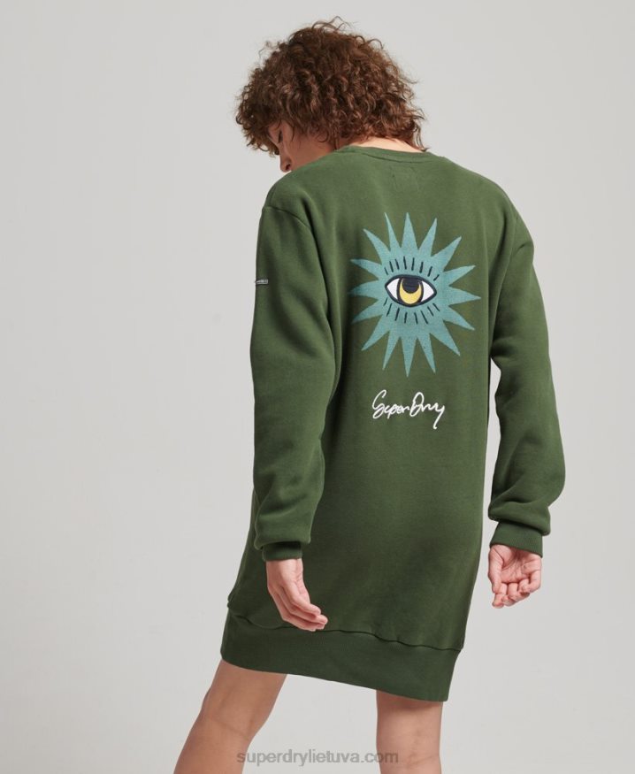 Superdry Nomadic Folk Sweatshirt Dress Green Women