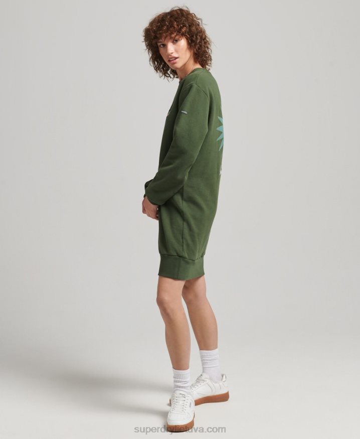 Superdry Nomadic Folk Sweatshirt Dress Green Women