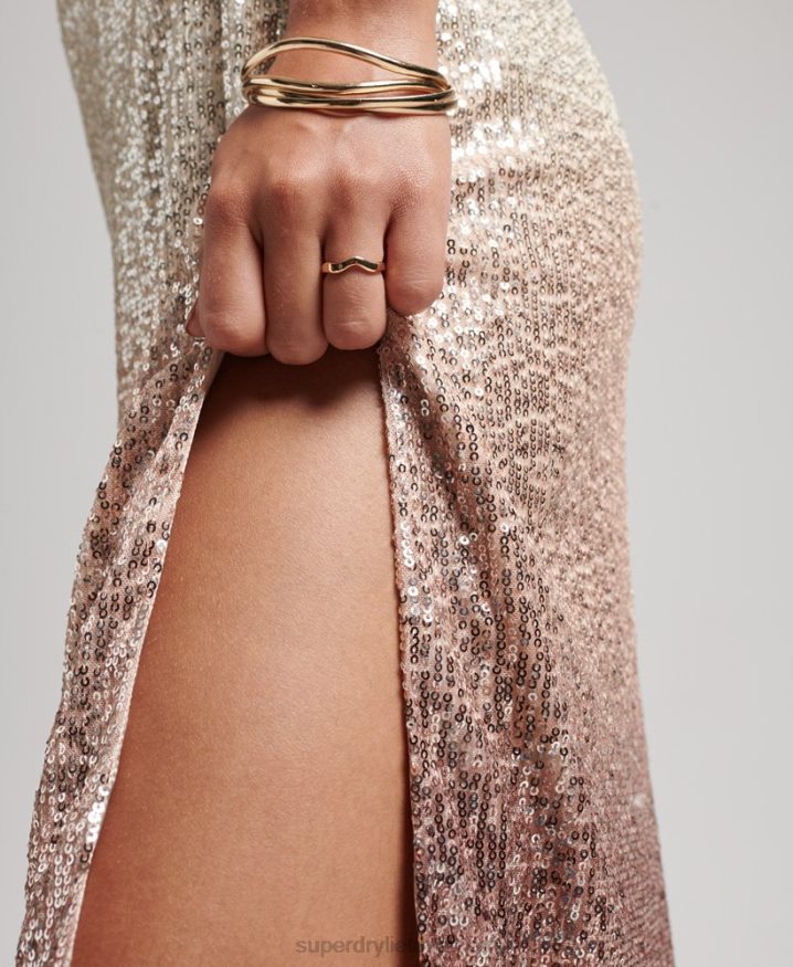 Superdry Ombre Sequin Slip Midi Dress Cream Women