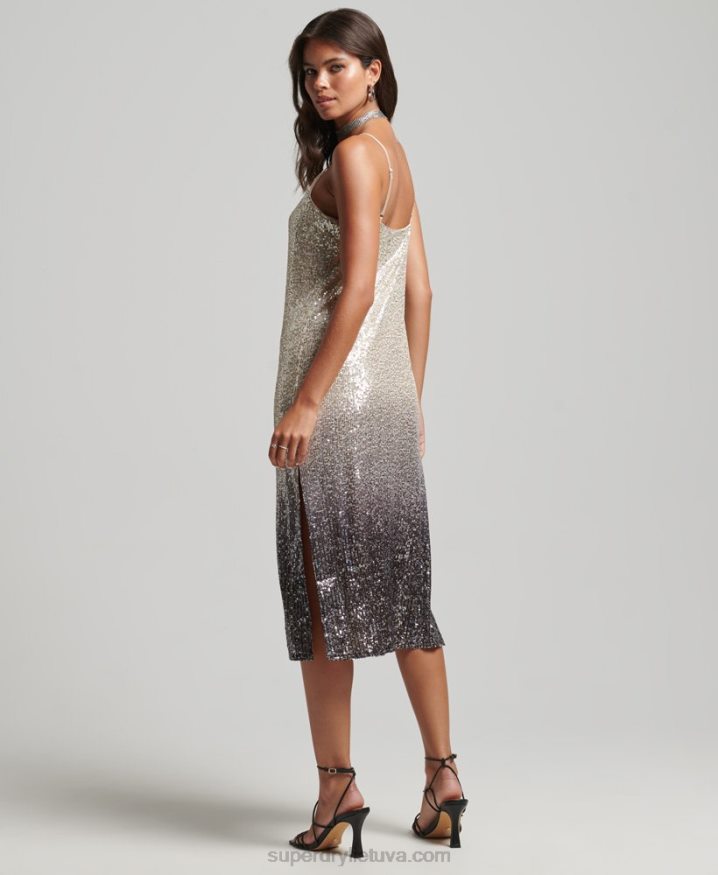 Superdry Ombre Sequin Slip Midi Dress Silver Women