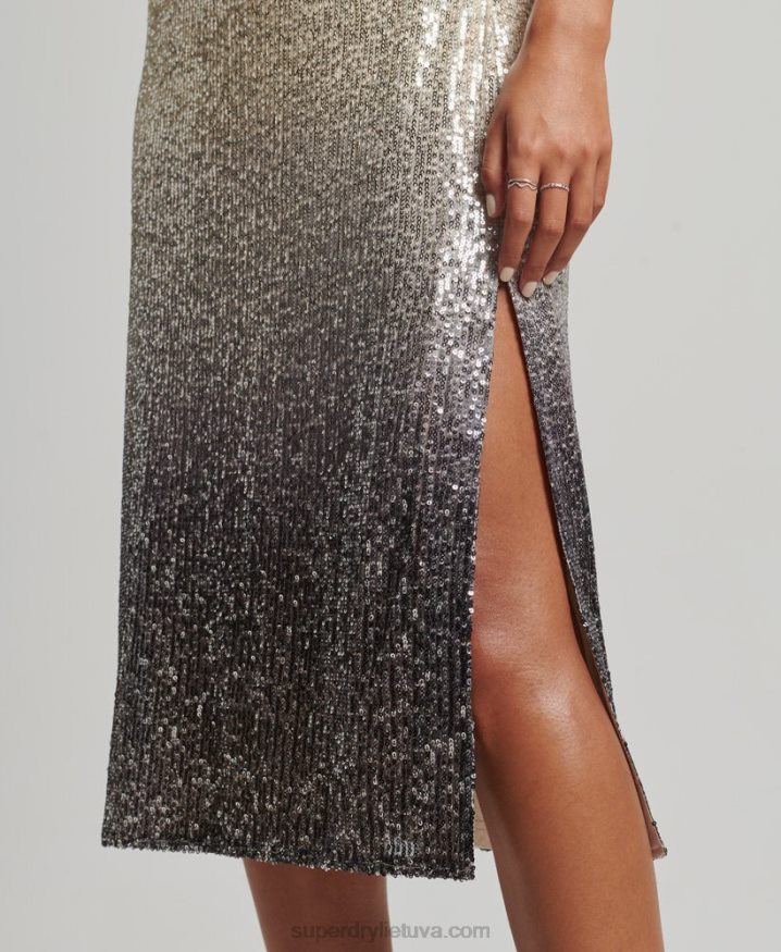 Superdry Ombre Sequin Slip Midi Dress Silver Women