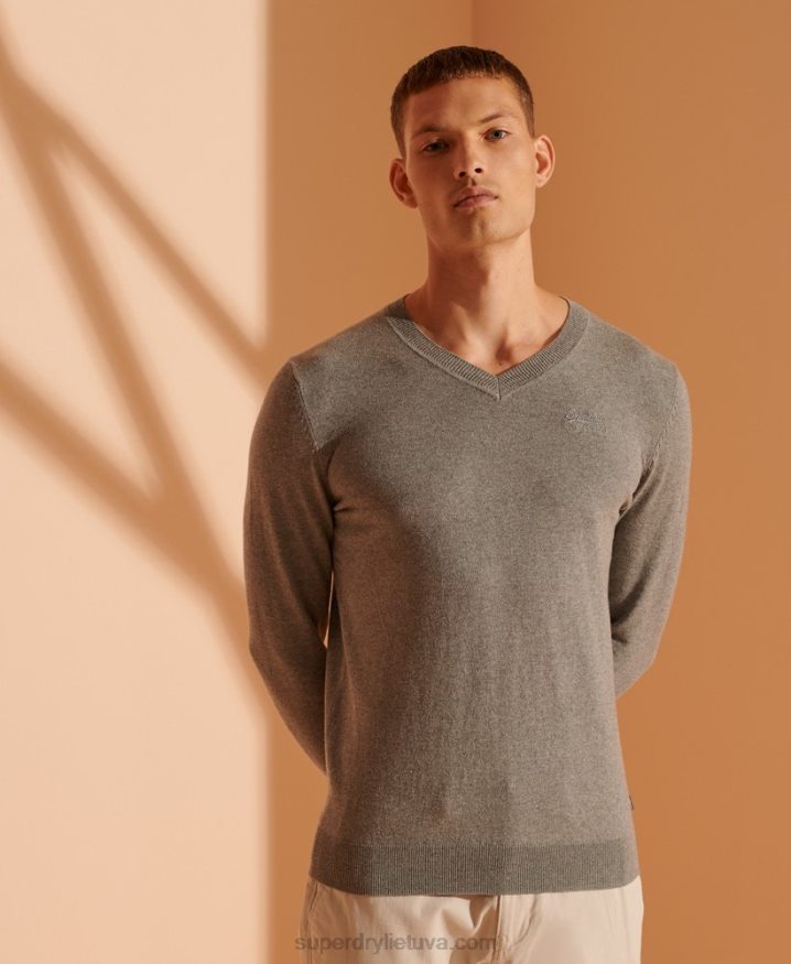 Superdry Orange Label V-Neck Jumper Grey Men