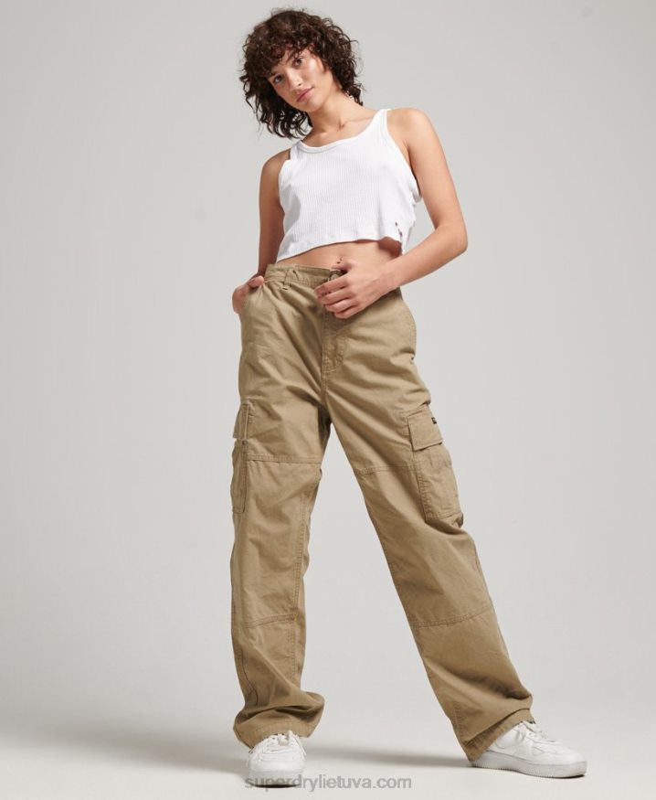 Superdry Organic Cotton Baggy Cargo Pants Beige Women