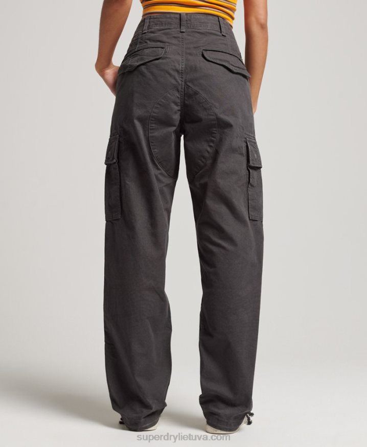 Superdry Organic Cotton Baggy Cargo Pants Dark Grey Women