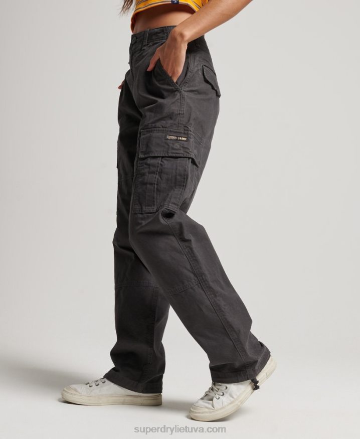 Superdry Organic Cotton Baggy Cargo Pants Dark Grey Women