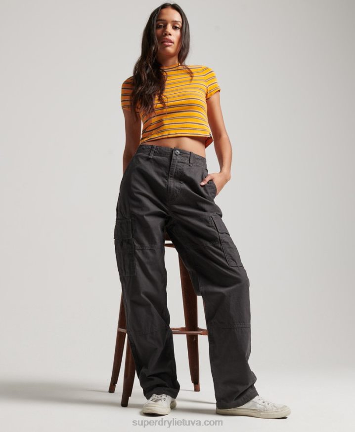 Superdry Organic Cotton Baggy Cargo Pants Dark Grey Women