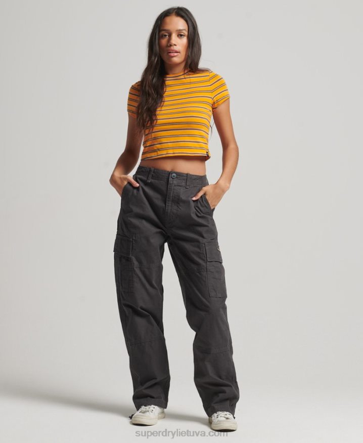 Superdry Organic Cotton Baggy Cargo Pants Dark Grey Women