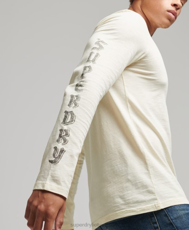 Superdry Organic Cotton Blackout Long Sleeve Top Cream Men