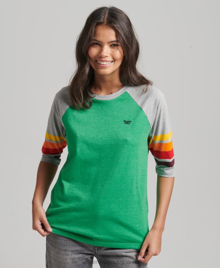 Superdry Organic Cotton Cali Stripe 20 Raglan T-Shirt Green Women