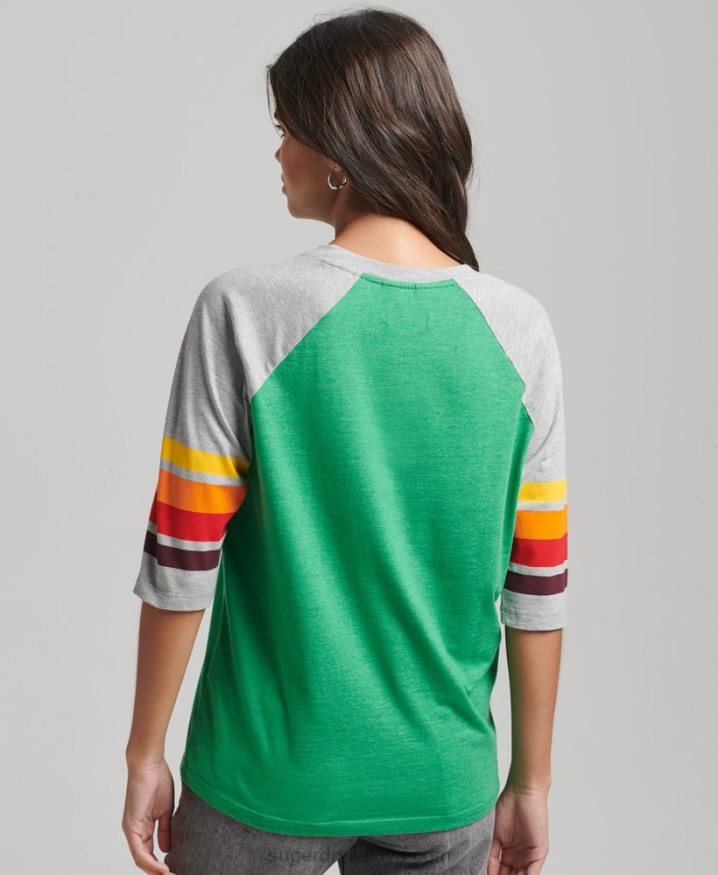 Superdry Organic Cotton Cali Stripe 20 Raglan T-Shirt Green Women