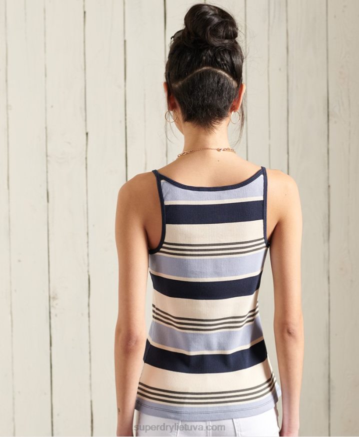 Superdry Organic Cotton Cali Stripe Racer Vest Top Blue Women