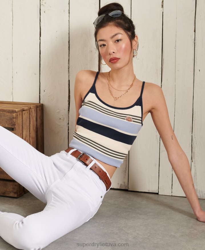 Superdry Organic Cotton Cali Stripe Racer Vest Top Blue Women