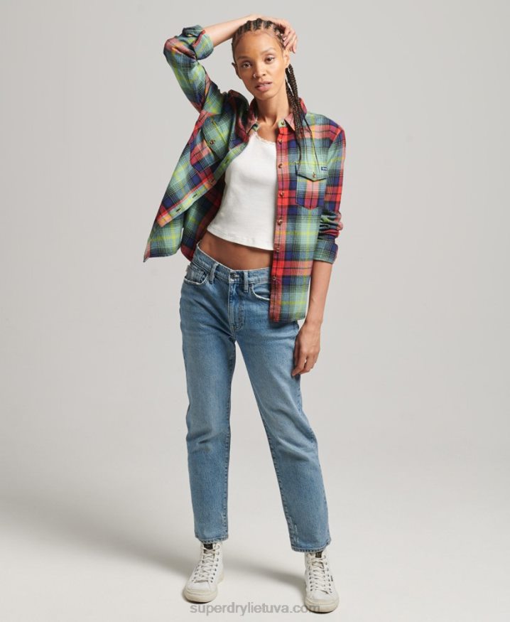 Superdry Organic Cotton Check Flannel Shirt Green Women