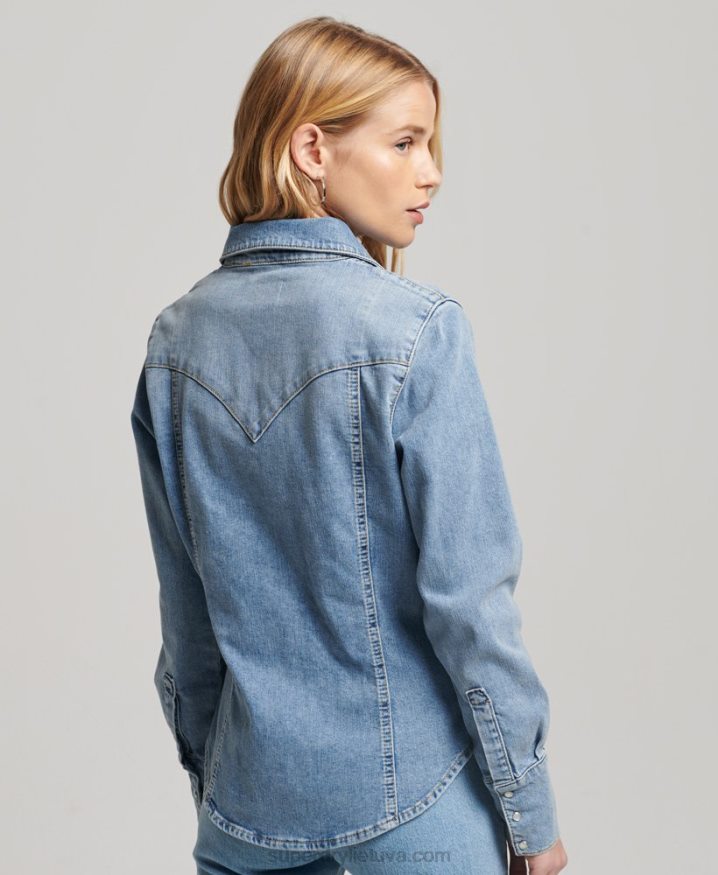 Superdry Organic Cotton Denim Western Shirt Light Blue Women