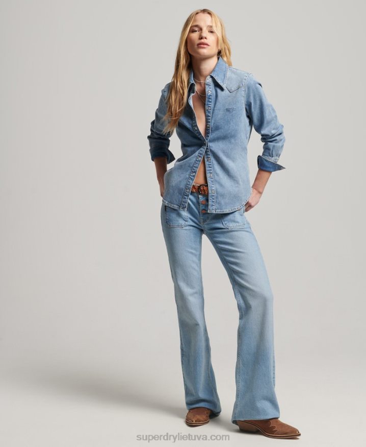 Superdry Organic Cotton Denim Western Shirt Light Blue Women