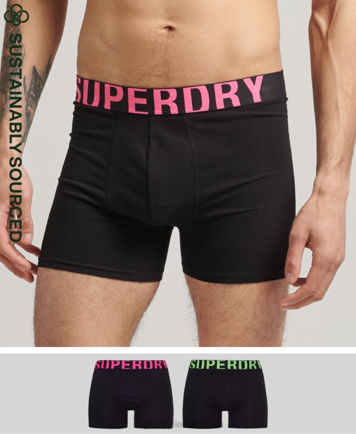 Superdry Organic Cotton Dual Logo Boxers Double Pack Black Men