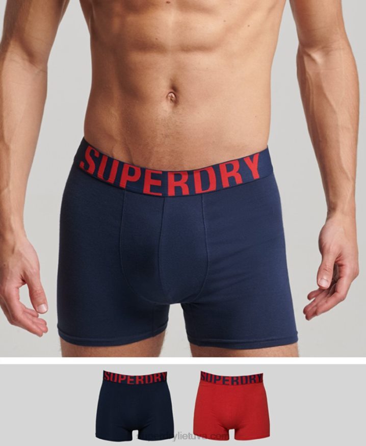 Superdry Organic Cotton Dual Logo Boxers Double Pack Navy Men