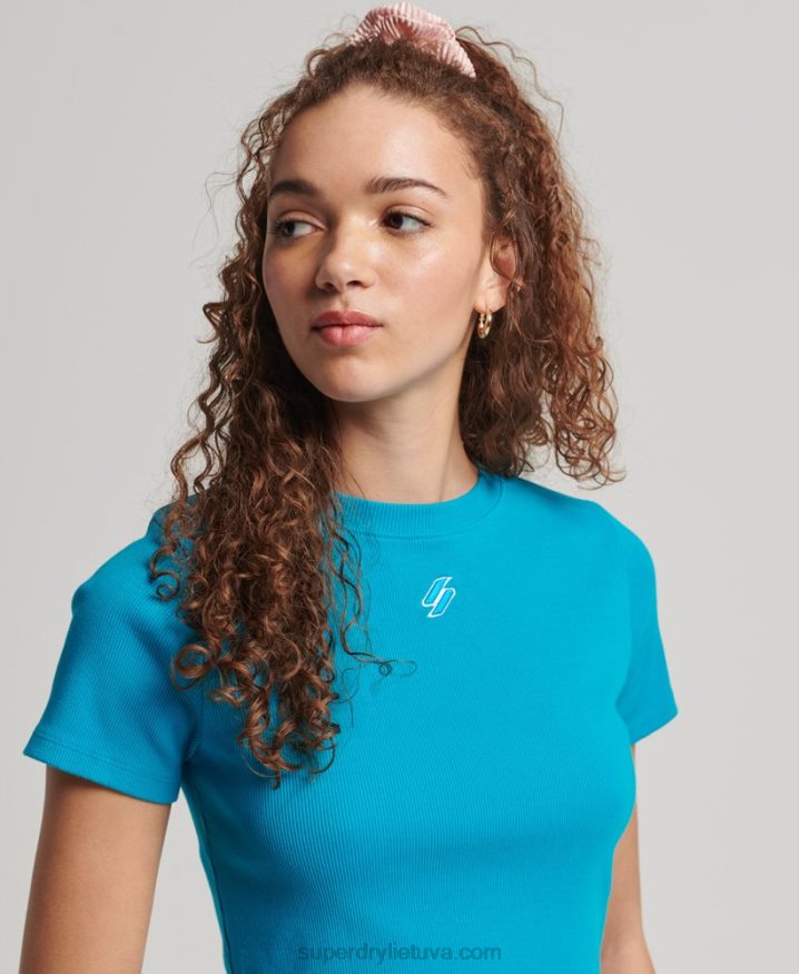 Superdry Organic Cotton Essential Fitted Crop T-Shirt Blue Women