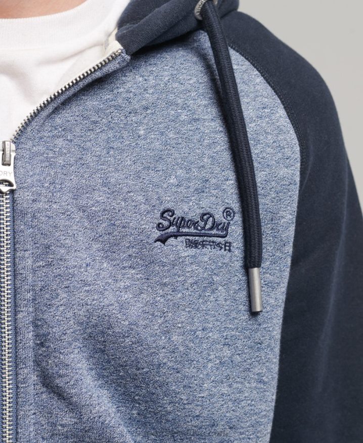 Superdry Organic Cotton Essential Logo Baseball Zip Hoodie Blue Men