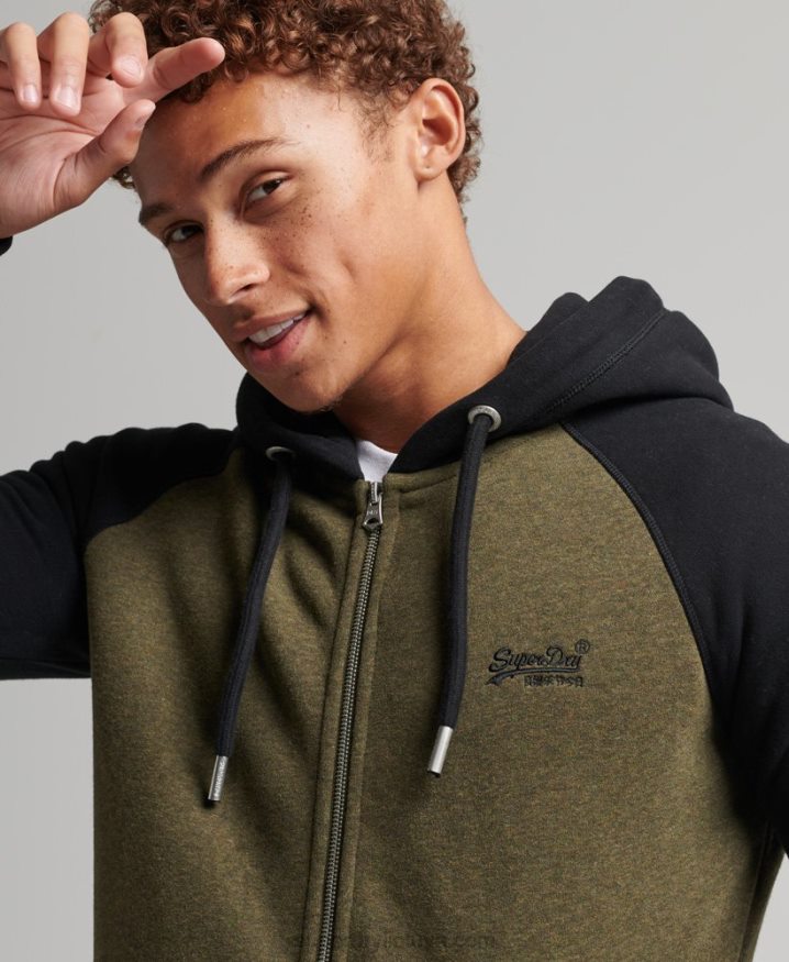 Superdry Organic Cotton Essential Logo Baseball Zip Hoodie Green Men