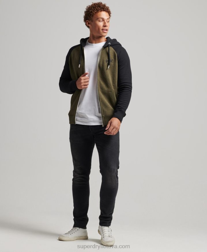 Superdry Organic Cotton Essential Logo Baseball Zip Hoodie Green Men