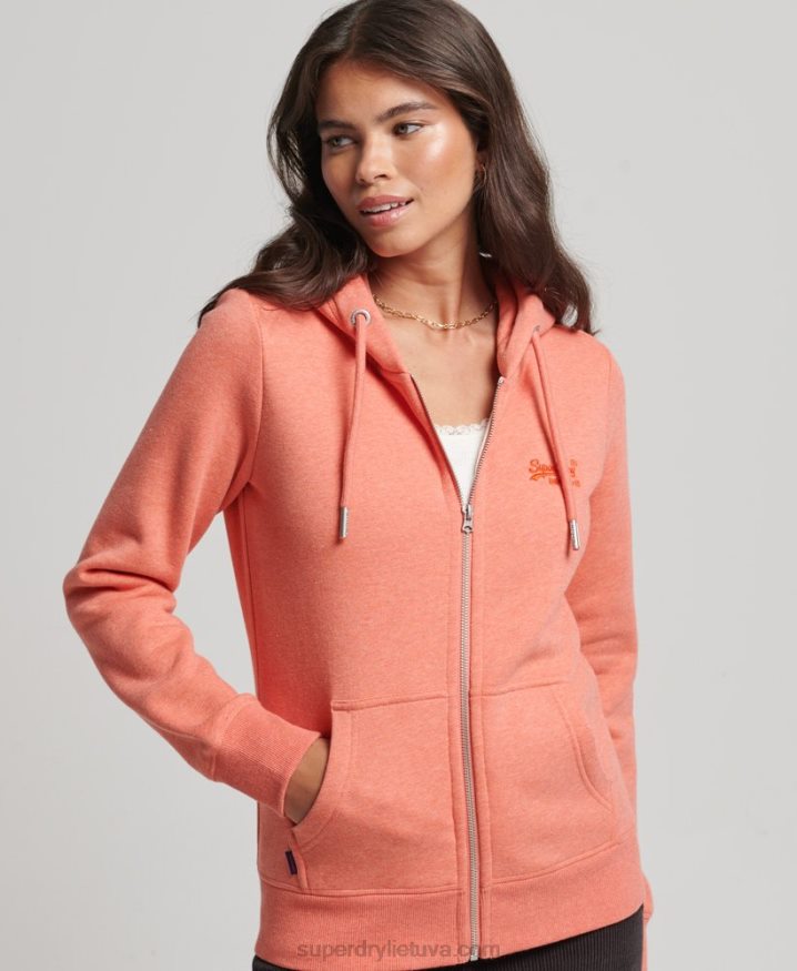 Superdry Organic Cotton Essential Logo Zip Hoodie Coral Women