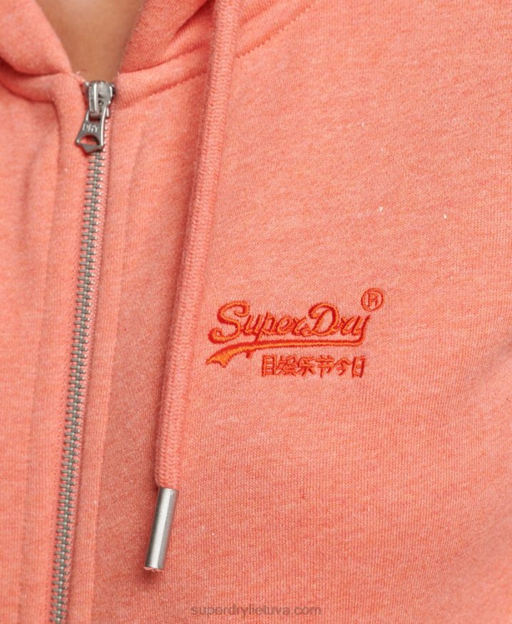 Superdry Organic Cotton Essential Logo Zip Hoodie Coral Women