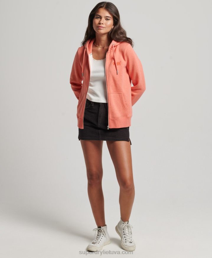 Superdry Organic Cotton Essential Logo Zip Hoodie Coral Women