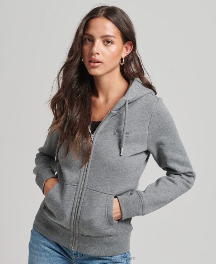 Superdry Organic Cotton Essential Logo Zip Hoodie Grey Women