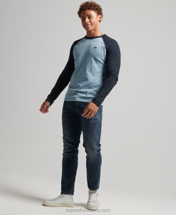 Superdry Organic Cotton Essential Long Sleeved Baseball Top Blue Men