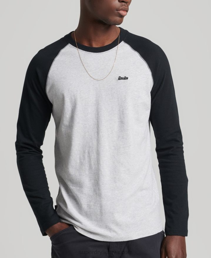 Superdry Organic Cotton Essential Long Sleeved Baseball Top Dark Grey Men