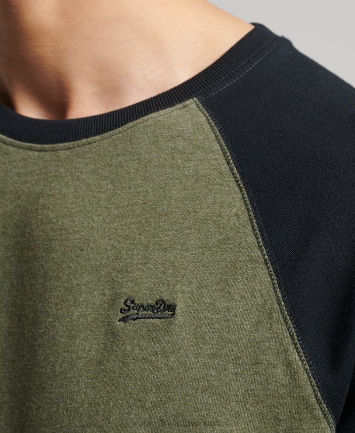 Superdry Organic Cotton Essential Long Sleeved Baseball Top Green Men