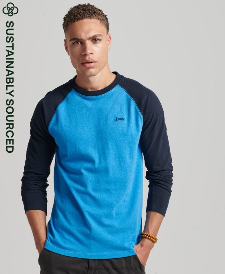 Superdry Organic Cotton Essential Long Sleeved Baseball Top Navy Men