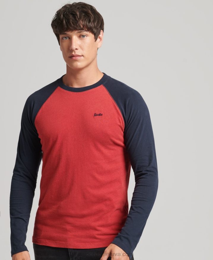 Superdry Organic Cotton Essential Long Sleeved Baseball Top Red Men