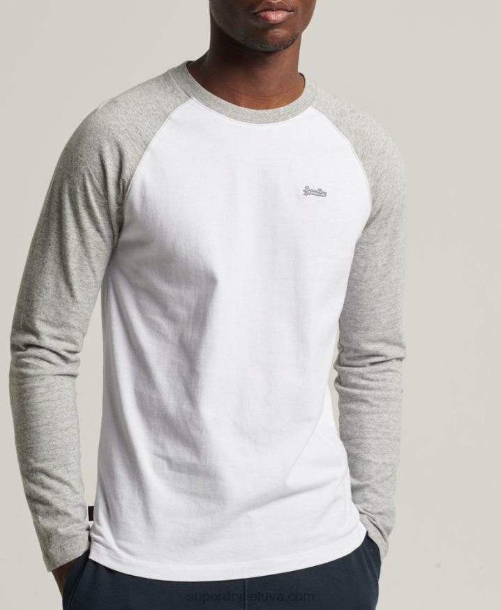 Superdry Organic Cotton Essential Long Sleeved Baseball Top White Men