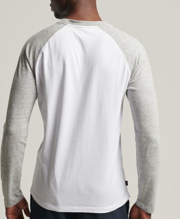 Superdry Organic Cotton Essential Long Sleeved Baseball Top White Men