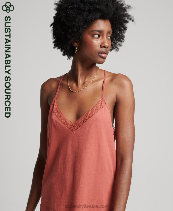 Superdry Organic Cotton Lace Mix Cami Top Orange Women