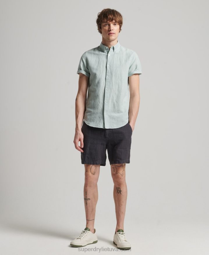 Superdry Organic Cotton Linen Short Sleeve Shirt Blue Men