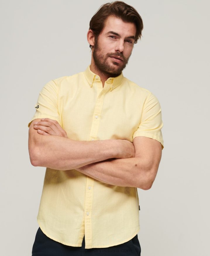 Superdry Organic Cotton Linen Short Sleeve Shirt Yellow Men