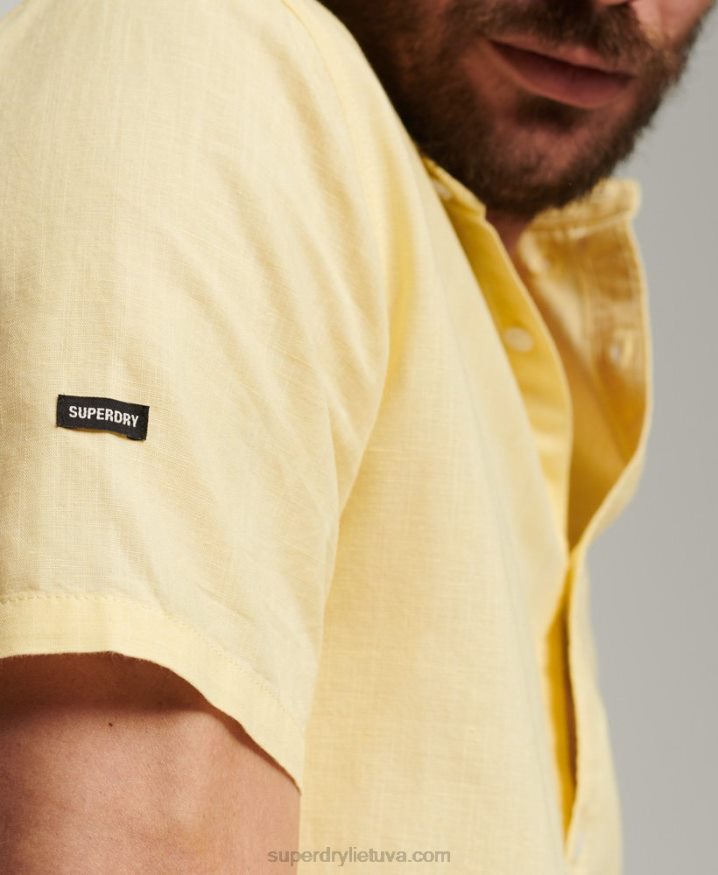 Superdry Organic Cotton Linen Short Sleeve Shirt Yellow Men