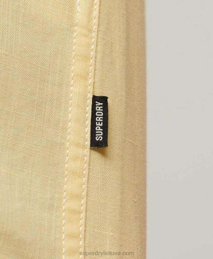 Superdry Organic Cotton Linen Short Sleeve Shirt Yellow Men