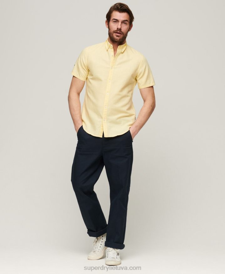 Superdry Organic Cotton Linen Short Sleeve Shirt Yellow Men