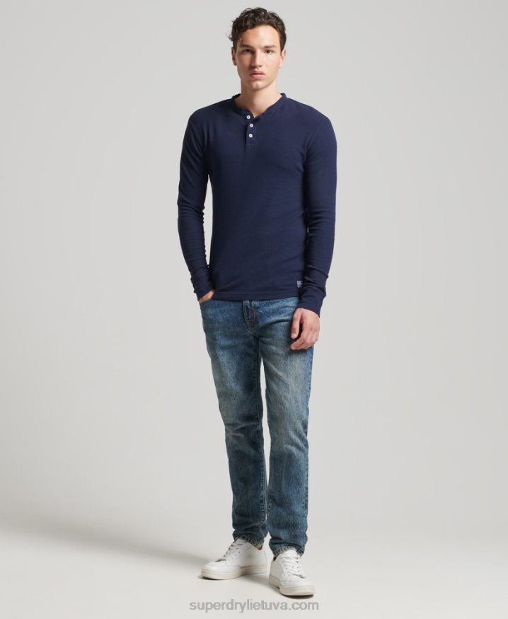 Superdry Organic Cotton Long Sleeve Waffle Henley Top Navy Men