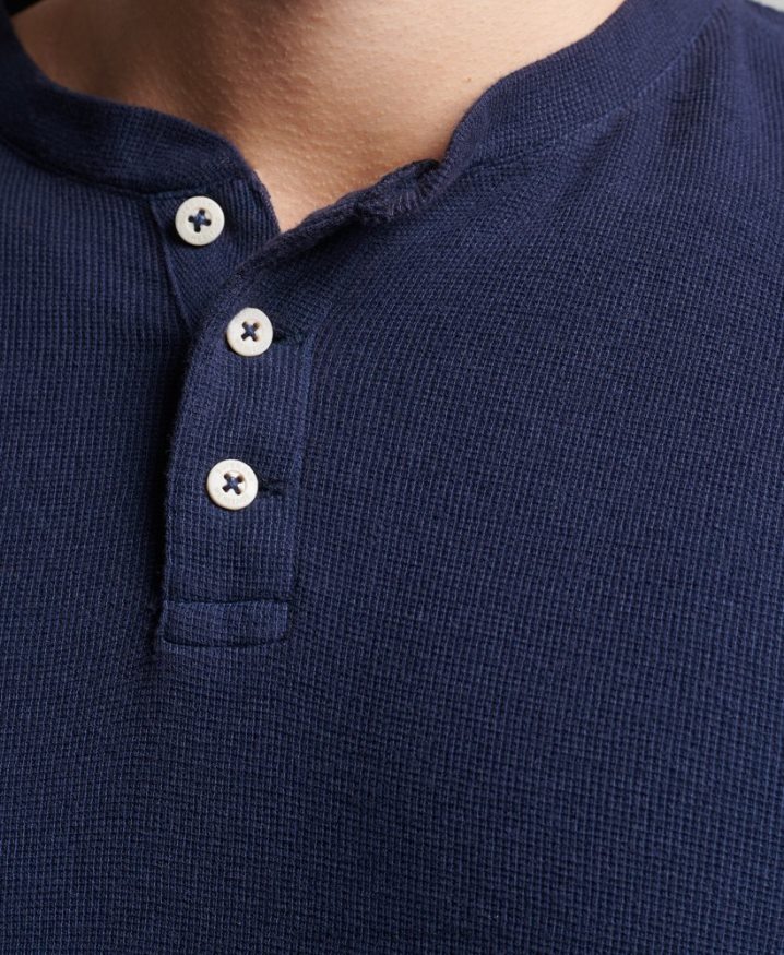 Superdry Organic Cotton Long Sleeve Waffle Henley Top Navy Men