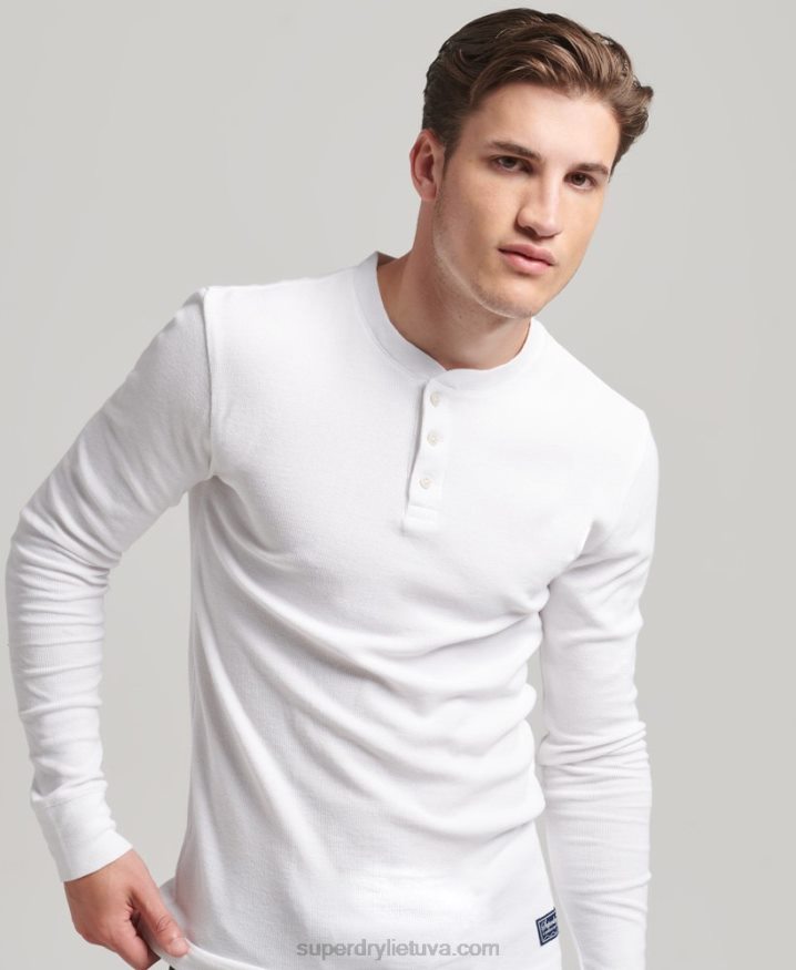 Superdry Organic Cotton Long Sleeve Waffle Henley Top White Men