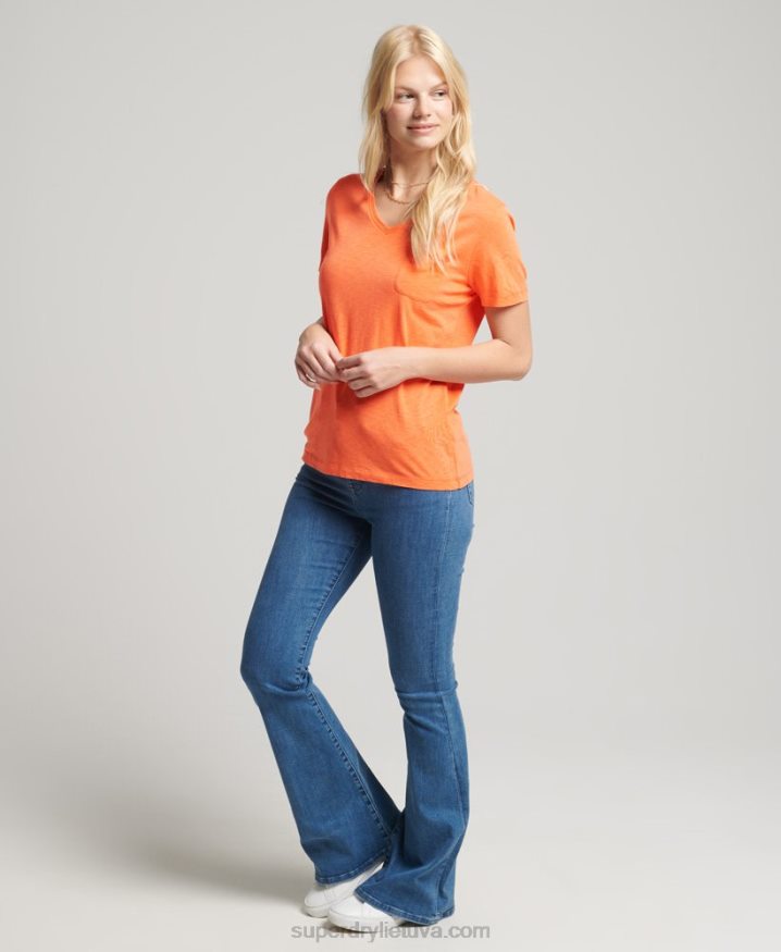 Superdry Organic Cotton Pocket V-Neck T-Shirt Orange Women